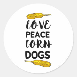 Adesivo Redondo Love Peace Corn Dog Engraçado Comida