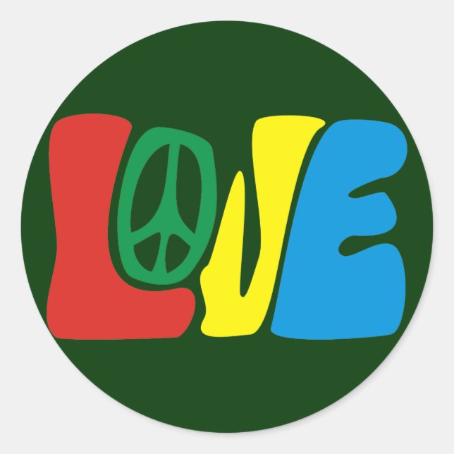 Adesivo Redondo Love Peace hippy (Frente)