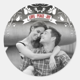 Adesivo Redondo Love Peace Joy Art Nouveau Flourish Holiday