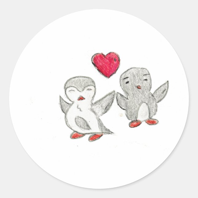 Adesivo Redondo Love Penguins (Frente)