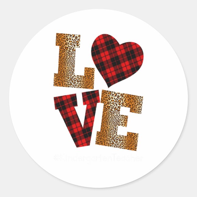 Adesivo Redondo Love Plaid Red Leopard Kindergarten Teacher Valent (Frente)