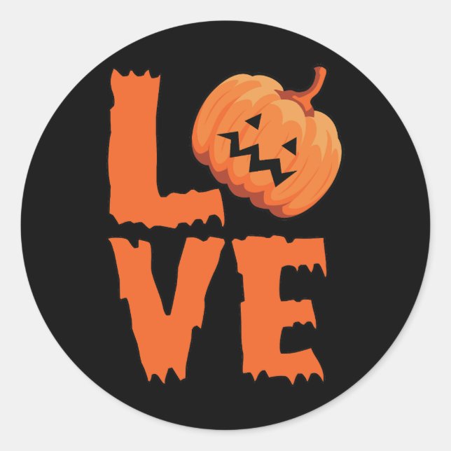 Adesivo Redondo Love Pumpkin Halloween Sticker Design (Frente)