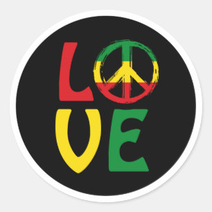 Adesivo Redondo LOVE Reggae com símbolo de paz