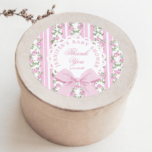 Adesivo Redondo Love Shack Baby Coquette Laço Rosa Obrigada