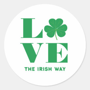 Adesivo Redondo Love Shamrock Clover Irish Custom Text White