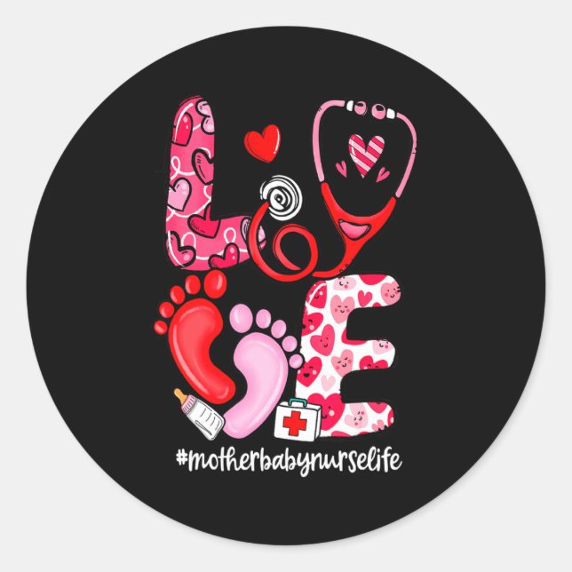 Adesivo Redondo Love Stethoscope Mother Baby Nurse Life Valentine  (Frente)