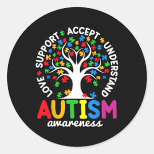 Adesivo Redondo Love Support Accept Compreender Autismo De Árvore 