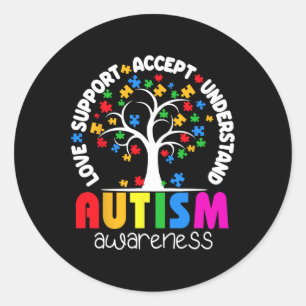 Adesivo Redondo Love Support Accept Compreender Autismo De Árvore