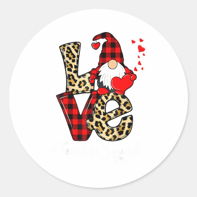 Adesivo Redondo Love Teacher Squad Gnome Hearts Valentines Gnome T (Frente)