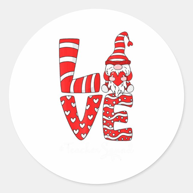 Adesivo Redondo Love Teacher Squad Gnome Hearts Valentines Gnome T (Frente)