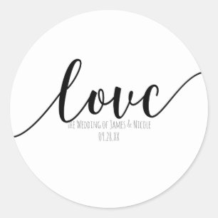 Adesivo Redondo LOVE Tipo de Letra Preta Elegante Favor