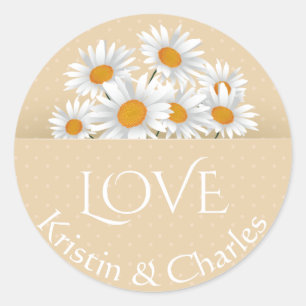 Adesivo Redondo Love White Daisies Tan Bolinhas Personalizada