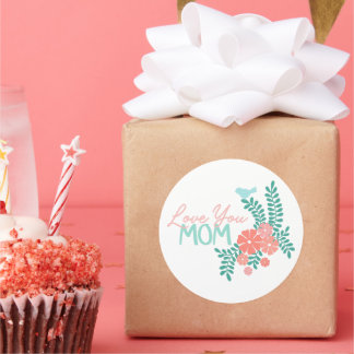 Adesivo Redondo Love you mom callipraphy floral frame