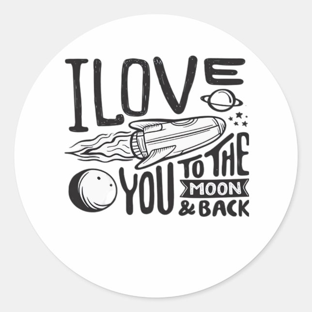 Adesivo Redondo Love You To The Moon And Back Valentines Day Heart (Frente)