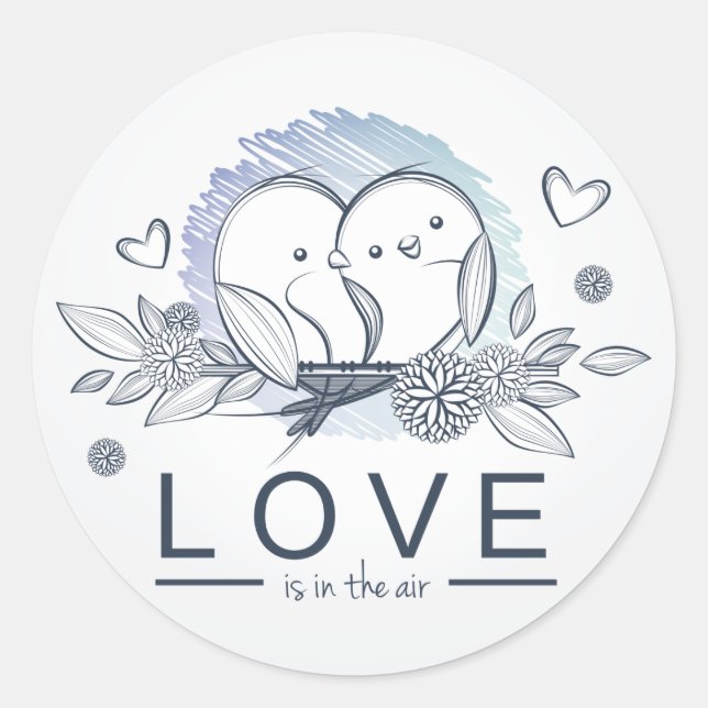 Adesivo Redondo Lovebird Love Está Em Air Blue Wed/ Business