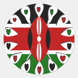 Adesivo Redondo Lovely Hearts Kenya: Flag Art Motif