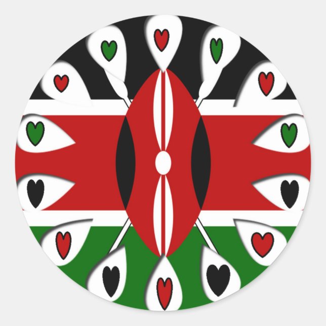 Adesivo Redondo Lovely Hearts Kenya: Flag Art Motif (Frente)