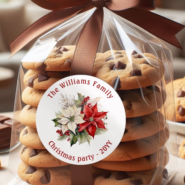 Adesivo Redondo Lovely Poinsettia Floral Family Christmas Party  (Criador carregado)