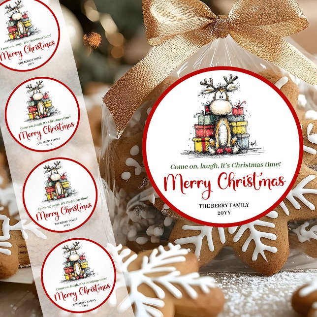 Adesivo Redondo Lovely quirky reindeer cute holiday sticker art (Lovely quirky reindeer cute holiday sticker art)