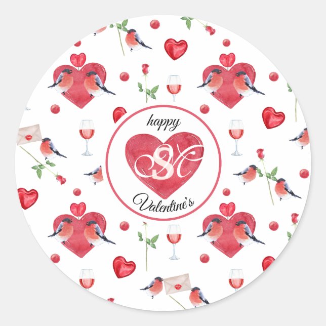 Adesivo Redondo Lovely Valentine's Day Pattern | Monogrammed (Frente)