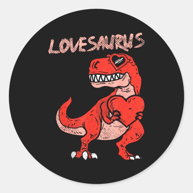 Adesivo Redondo Lovesaurus Trex Dinosaur Heart Cute Valentines Day (Frente)