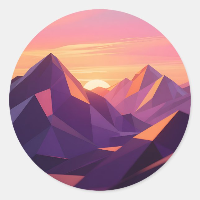 Adesivo Redondo Low Poly Mountain Sunset Geometric (Frente)