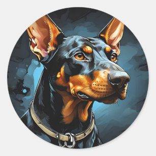 Adesivo Redondo Loyal Doberman Dog Portrait