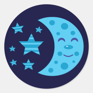 Adesivo Redondo Lua azul e estrelas listradas