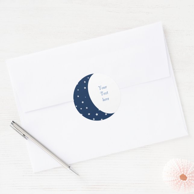 Adesivo Redondo Lua azul e estrelas personalizáveis (Envelope)