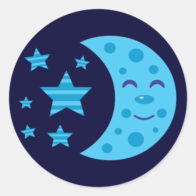 Adesivo Redondo Lua azul e estrelas riscadas (Frente)