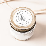 Adesivo Redondo Lua Botânica Elegante e Favor de Casamento de Estr<br><div class="desc">Adicione um toque personalizado aos seus envelopes, favores de casamento, e muito mais com estes adesivos de casamento preto e branco da Elegante Moon e Stars. A design apresenta uma ilustração de arte em linha preta de uma lua adornada com estrelas e folhagem sobre fundo branco. Seus nomes e data...</div>