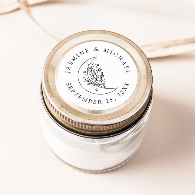 Adesivo Redondo Lua Botânica Elegante e Favor de Casamento de Estr (Criador carregado)