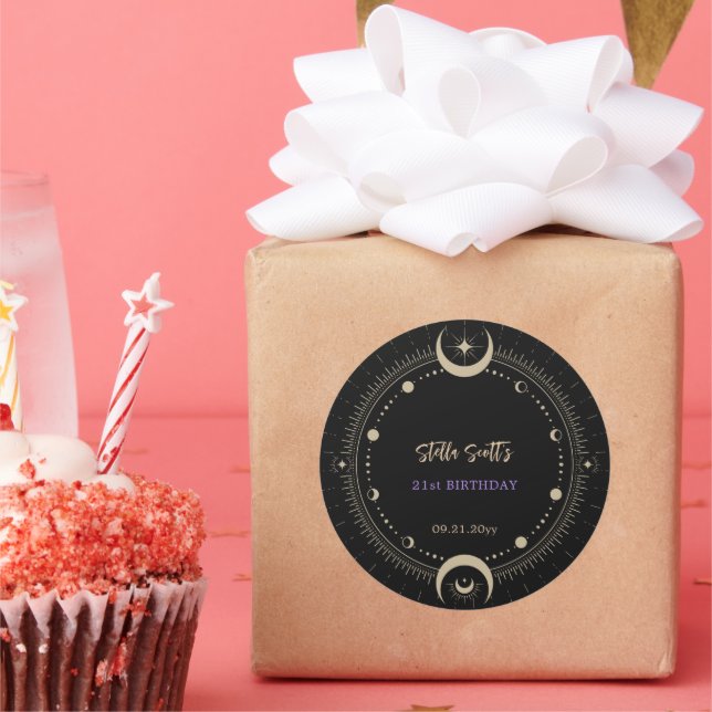 Adesivo Redondo Lua Celestial Mística Negra 21º Aniversário (Festa)