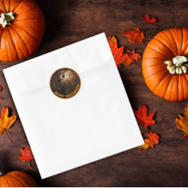 Adesivo Redondo Lua de bruxa negra feliz do halloween