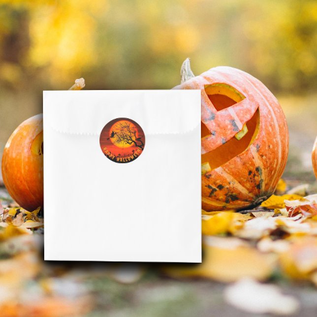 Adesivo Redondo Lua de bruxa negra feliz do halloween (Criador carregado)