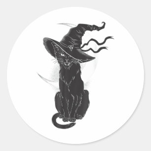 Adesivo Redondo Lua de Chapéu de Bruxa Negra do Halloween
