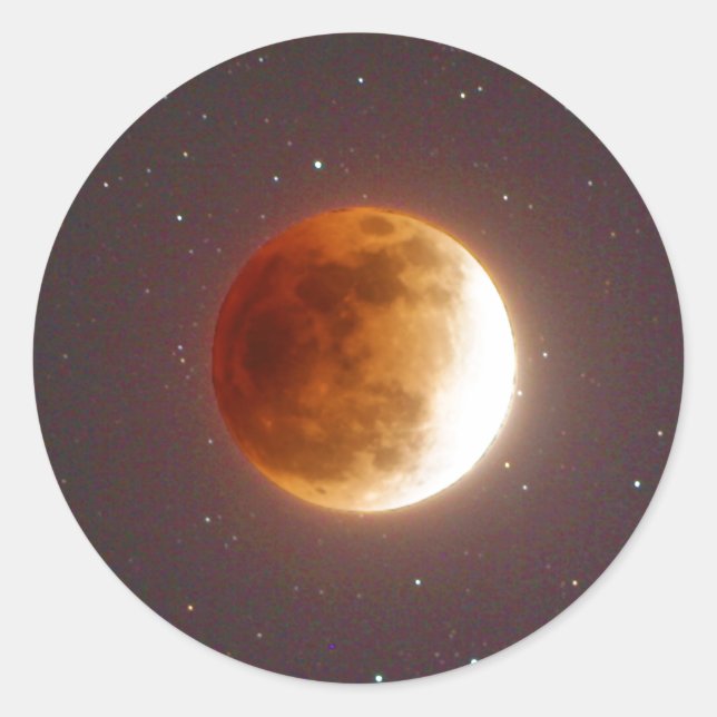 Adesivo Redondo Lua de Sangue do Eclipse Lunar (Frente)