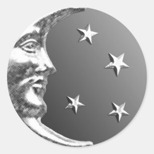 Adesivo Redondo Lua do art deco e estrelas - cinza/cinzas e prata
