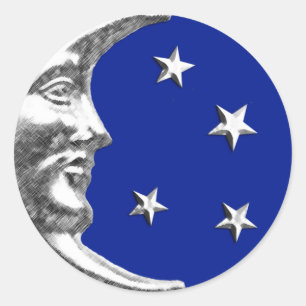 Adesivo Redondo Lua e estrelas do art deco - azuis cobaltos e