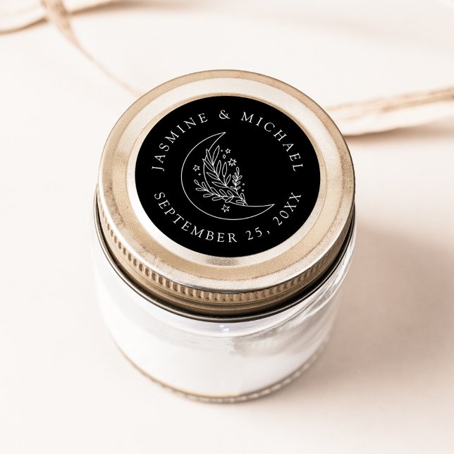 Adesivo Redondo Lua Elegante e Estrelas: Favor do Casamento Negro (Criador carregado)