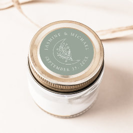 Adesivo Redondo Lua Elegante e Estrelas Sage - Favor do Casamento