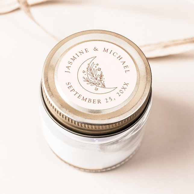 Adesivo Redondo Lua Elegante e Estrelas Terracotta - Favor do Casa (Criador carregado)