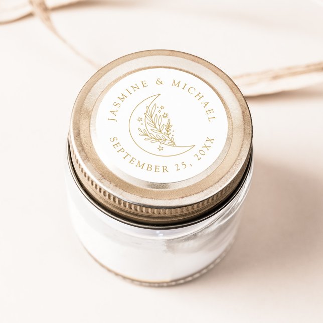 Adesivo Redondo Lua Elegante e Formas Douradas de Casamento (Criador carregado)