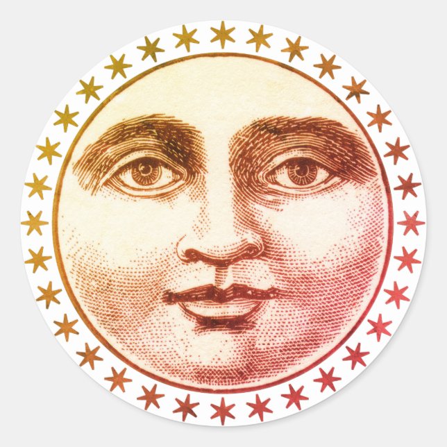 Adesivo Redondo Lua Face E Estrelas Dão Selo (Frente)