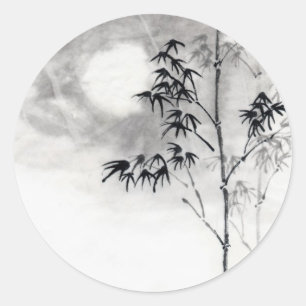 Adesivo Redondo Lua japonesa clássica do bambu da arte da pintura