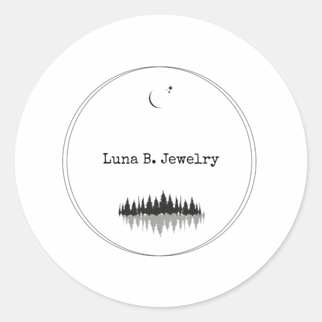 Adesivo Redondo Lua Mínima Moderna da Floresta Negra e Branca (Frente)