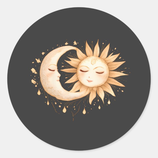Adesivo Redondo Lua Mística e Sol Estilo Boho Celestial (Frente)