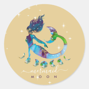 Adesivo Redondo Lua Sereia Amarela instrução zodiacal espiritual
