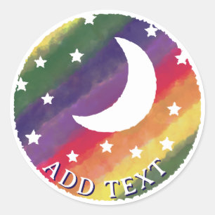 Adesivo Redondo Lua Stars Rainbow Watercolor Decor