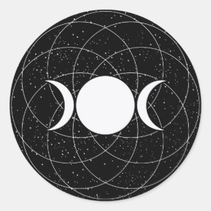 Adesivo Redondo Lua tripla da deusa no preto